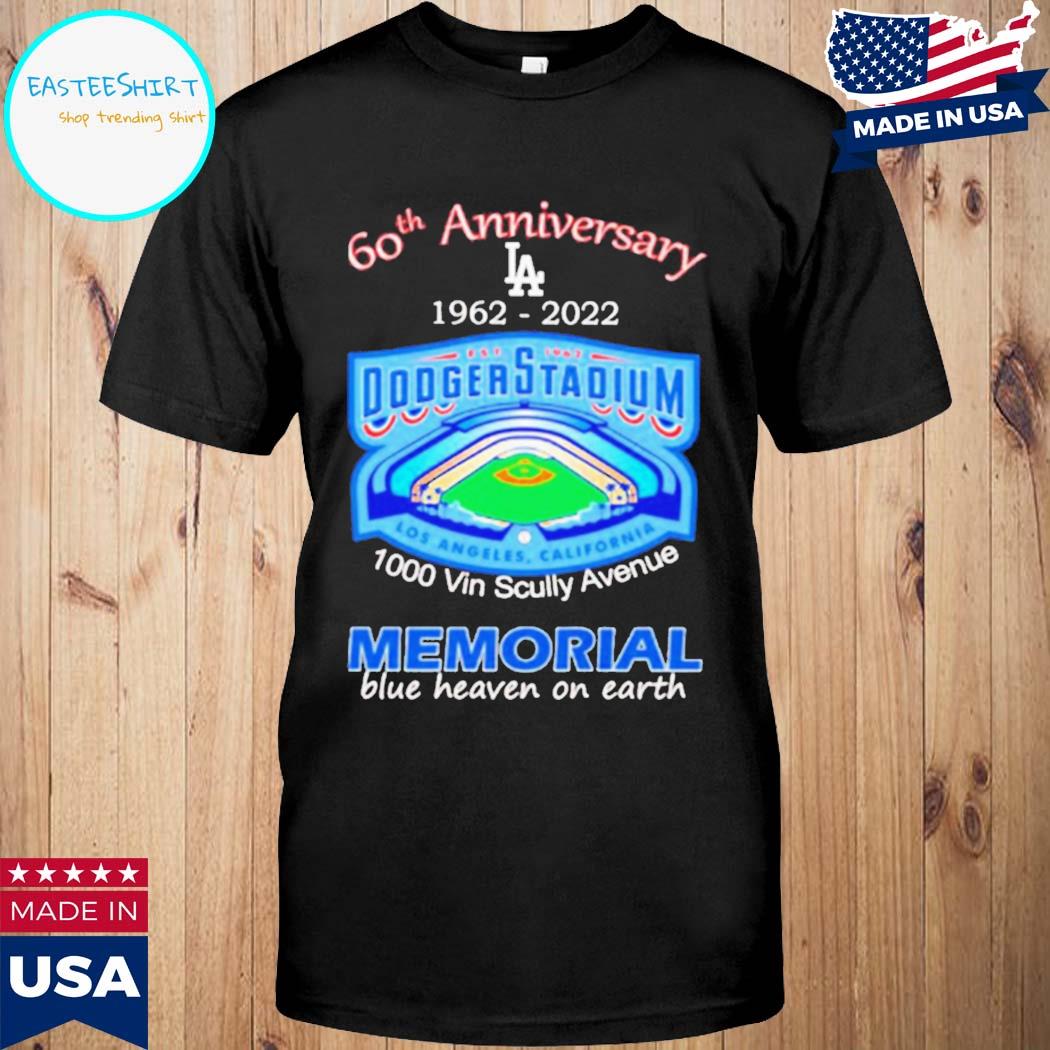 Official 60th anniversary 1962 2022 dodger stadium 1000 vin scully avenue memorial blue heaven on earth T-shirt