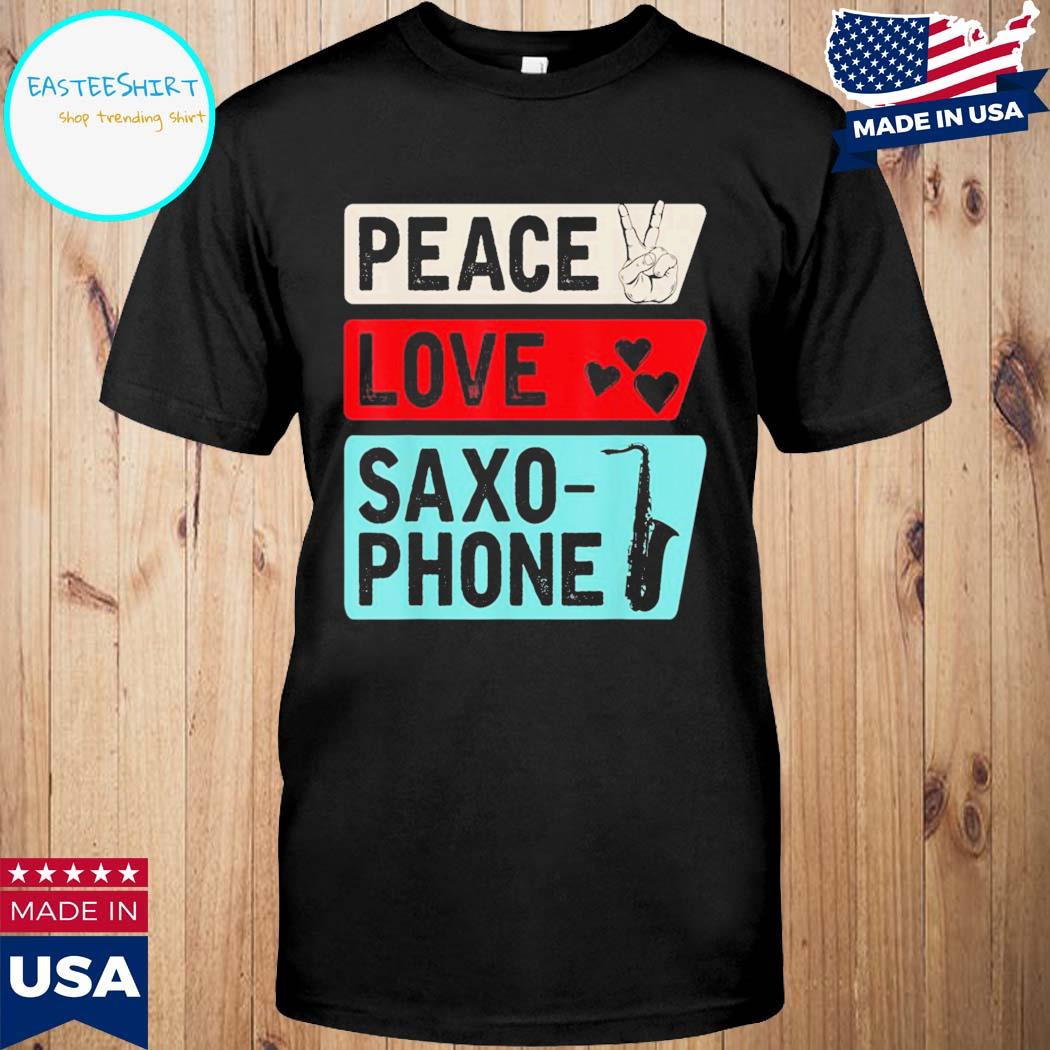 Official Peace love saxophone musical instrument saxophone players T-shirt