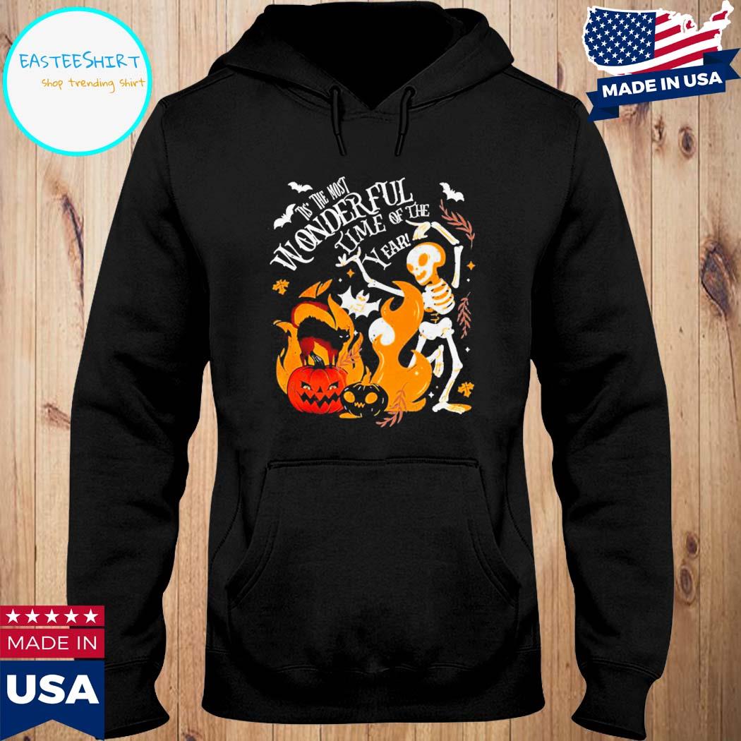 Official Tes the most wonderful time of the year skeleton cat pumpkin halloween T-s Hoodie