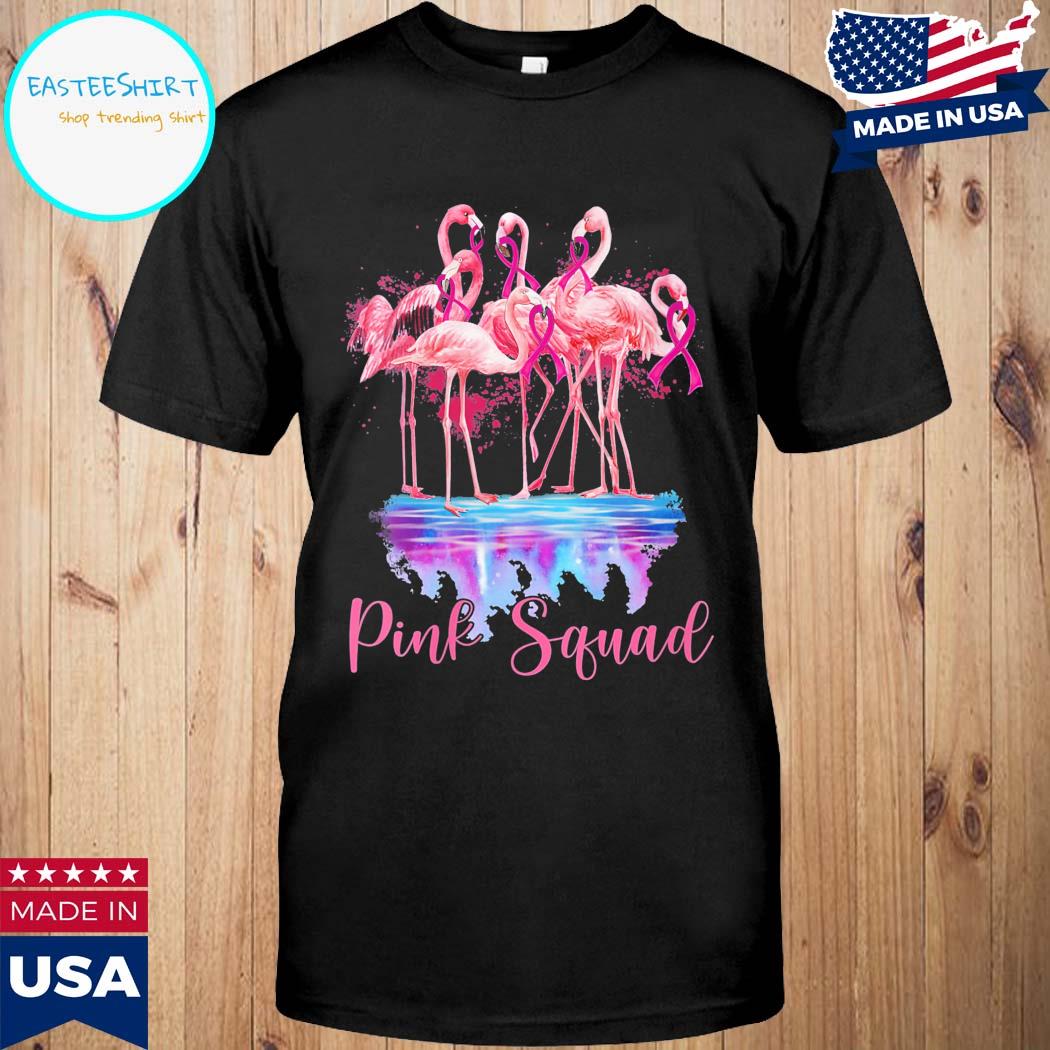 Official Womens support squad flamingo pink ribbon in october we wear pink T-shirt