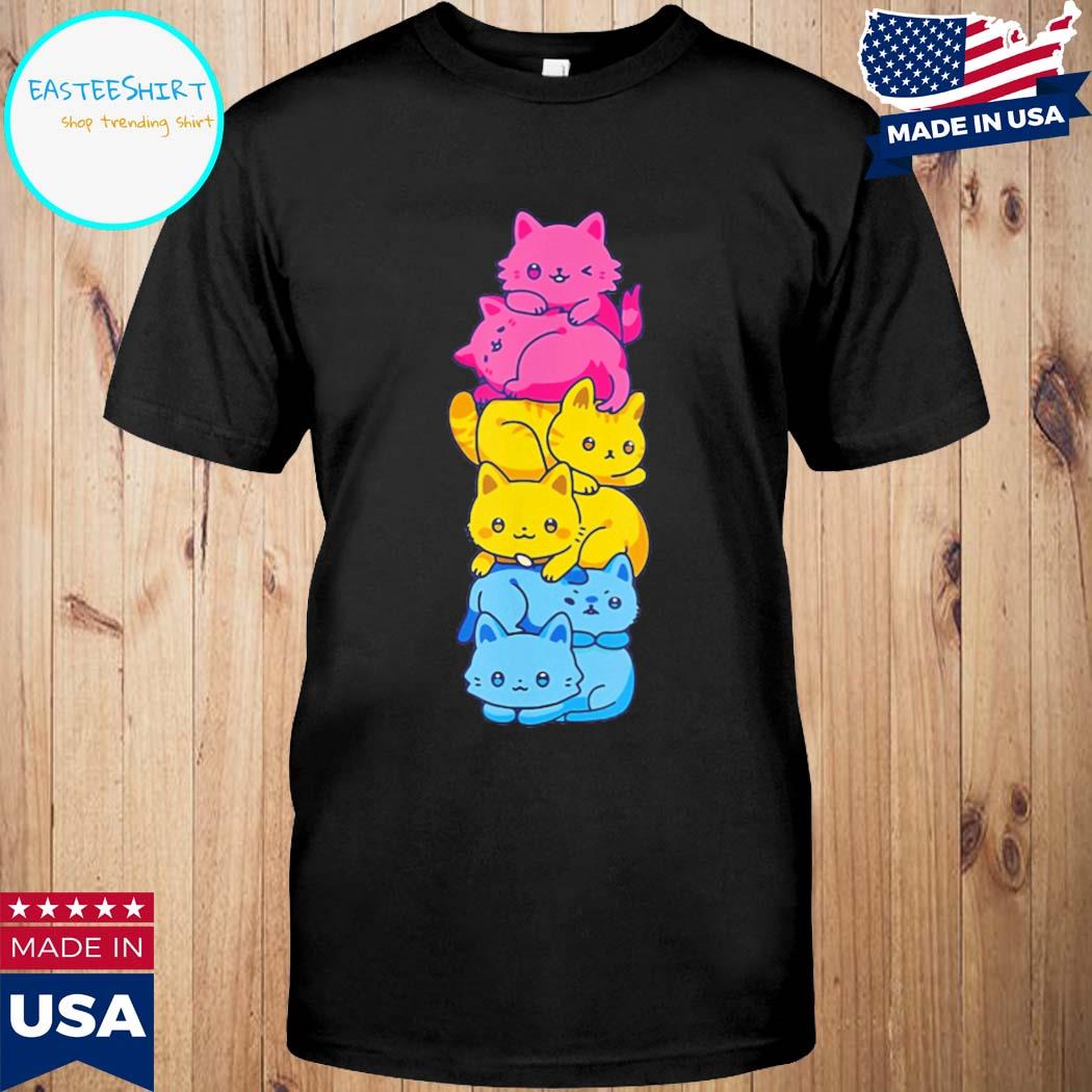 Official Pansexual pride cat LGBT pan flag nonbinary cute cats pile T-shirt