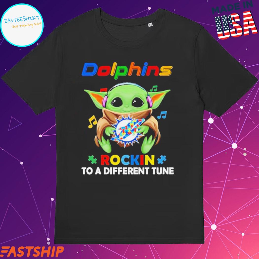 Autism Miami Dolphins Baby Yoda Rockin To A Different Tune Shirt