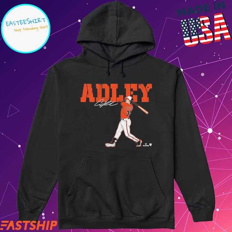 Men's Baltimore Orioles Black Adley Rutschman Swing Graphic Signature T- Shirts, hoodie, sweater, long sleeve and tank top