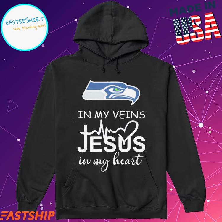 Seattle Seahawks logo 2023 in my veins Jesus in my heart T-shirts, hoodie,  sweater, long sleeve and tank top