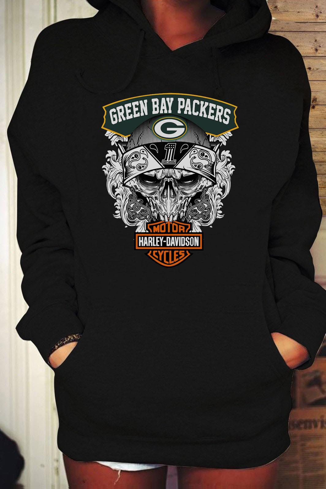 Skull Green Bay Packers Harley Davidson Shirt, hoodie, tank top, sweater  and long sleeve t-shirt