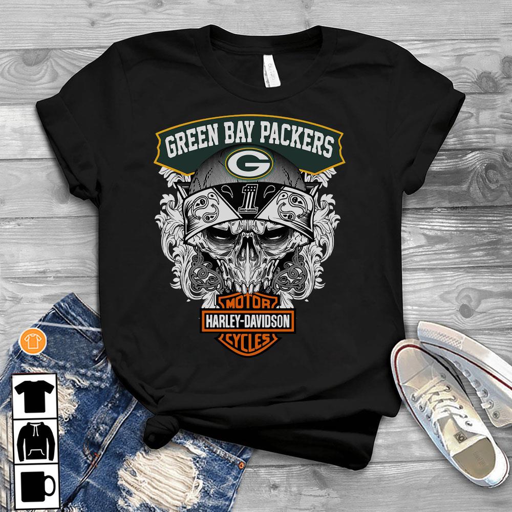 Green Bay Packers Harley Daivsion Skull Shirt - High-Quality Printed Brand