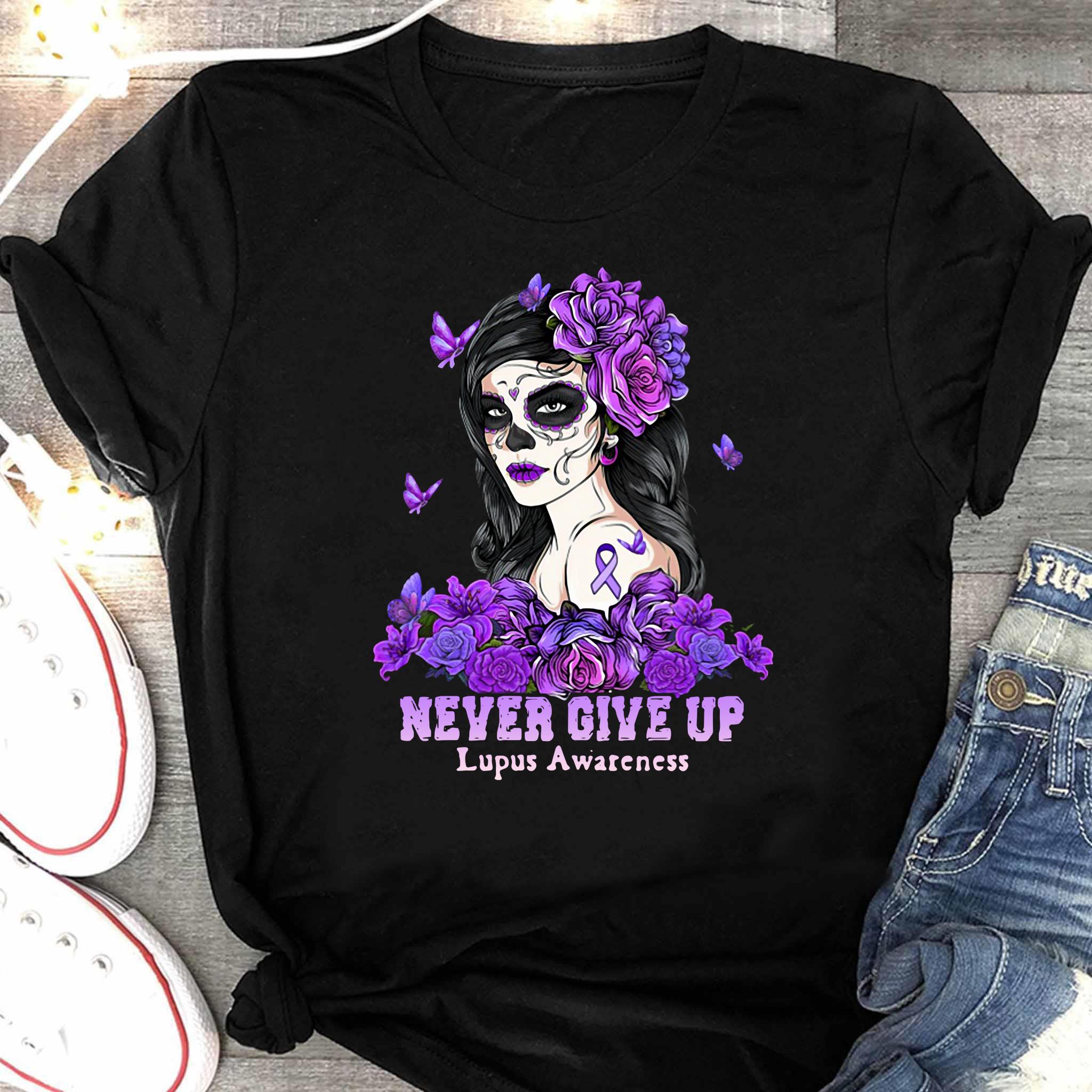 Tattoo Girl Never Give Up Lupus Awareness Shirt, hoodie, tank top, sweater  and long sleeve t-shirt